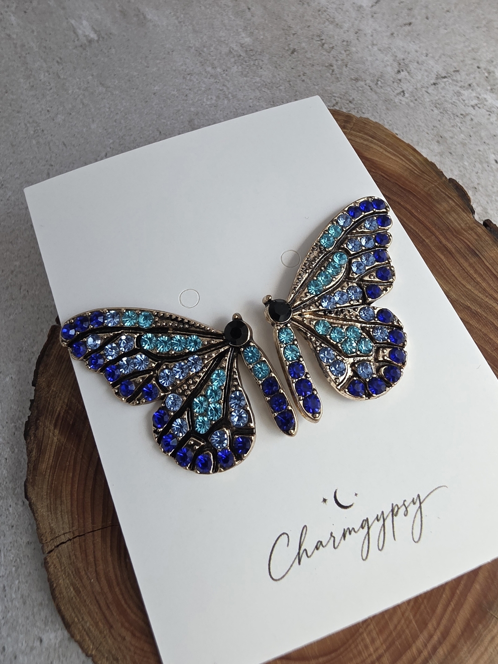 Butterfly Sparkly Boho Earrings Rhinestones Vintage Gold Jewelry